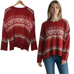 Tommy Hilfiger Red and White Patterned Sweater